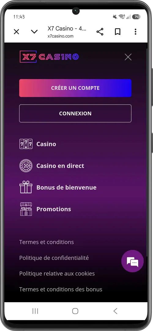 navigation mobile x7casino