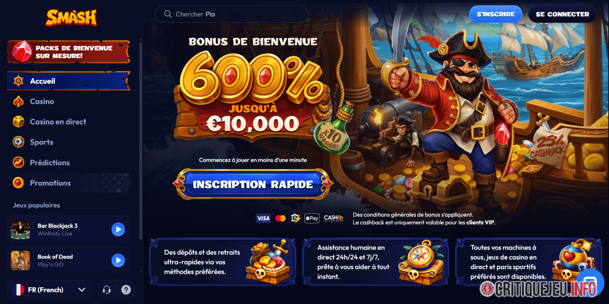 Smash, meilleur casino en ligne international pour les joueurs français