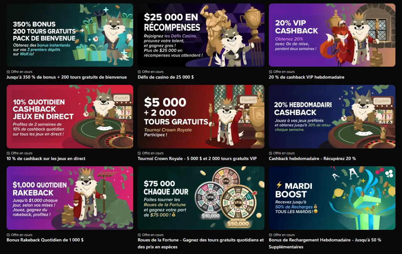 autres promotions wolf io casino