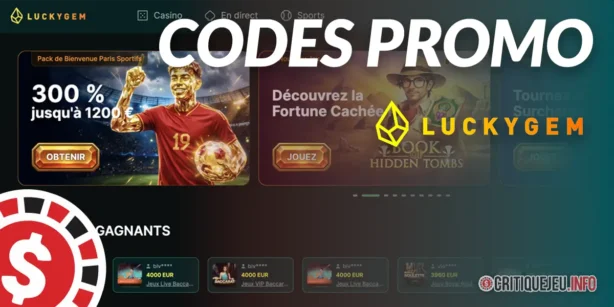 Codes promos LuckyGem et bonus actifs en Octobre 2026