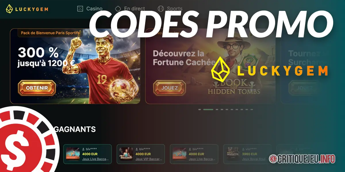 Codes promos LuckyGem et bonus actifs en Octobre 2026