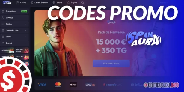 Codes promos SpinAura et bonus actifs en Octobre 2026