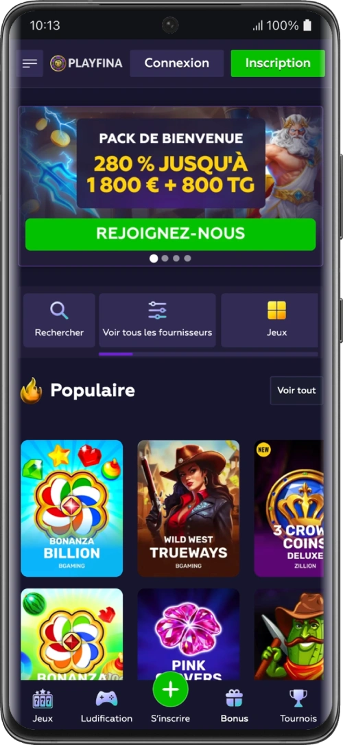 playfina sur mobile