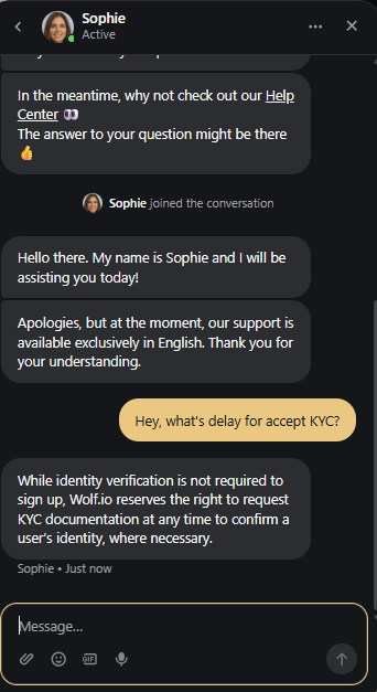 service client wolf io casino