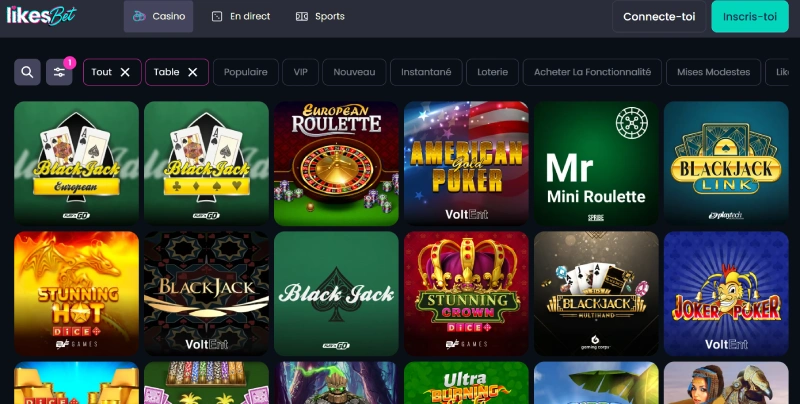 jeux de tables sur likesbet